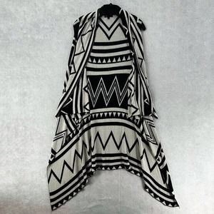 T/O Long Line Seater Vest SMALL Duster Black & White Geometric‎ Sleeveless Boho